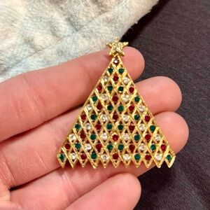 Festive Gold Christmas Tree Brooch with Multicolor Accents